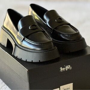 COACH LEAH PLATFORM LEATHER LOAFERS BLACK IN BOX SIZE 8 8m